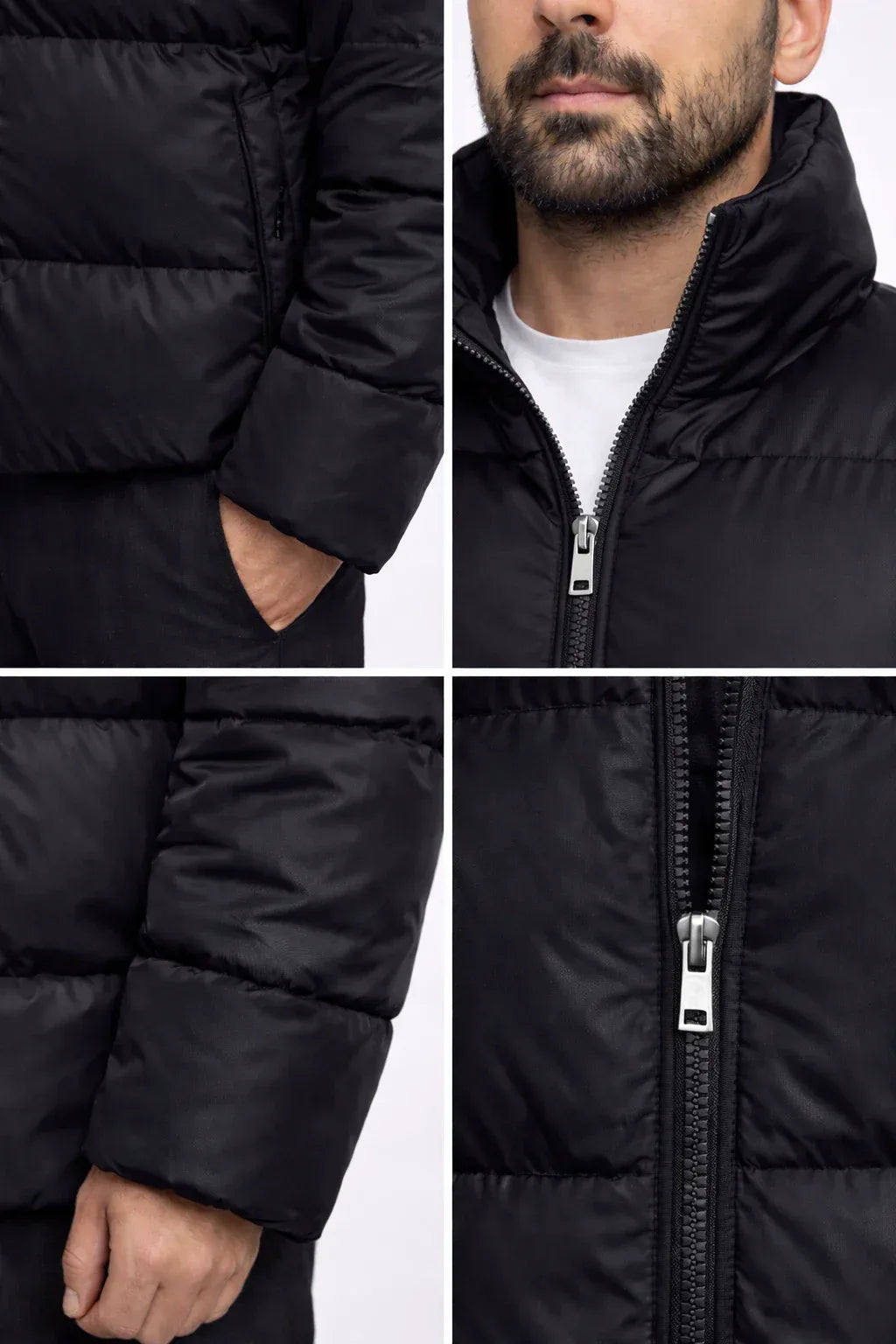 Siyah Dik Yaka Kapitone Erkek Şişme Mont