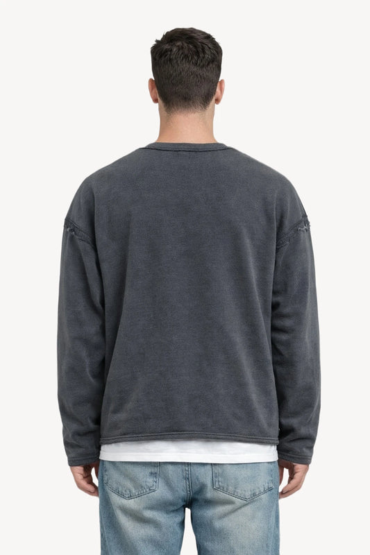 Raw Seam Script Detaylı Koyu Gri Erkek Sweatshirt