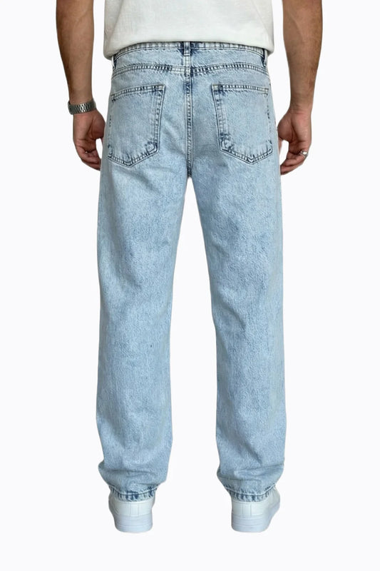 Açık Mavi Düz Kesim Erkek Jean Pantolon