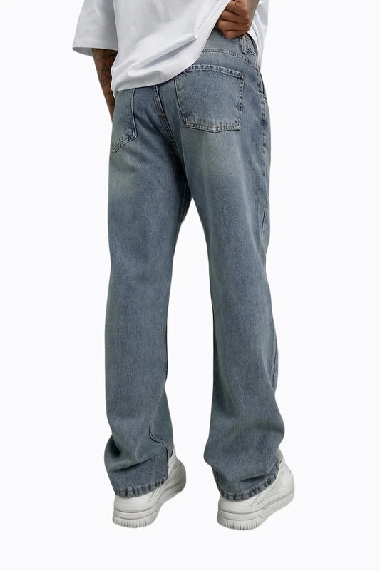 Açık Mavi Vintage Yıkamalı Baggy Jean Pantolon