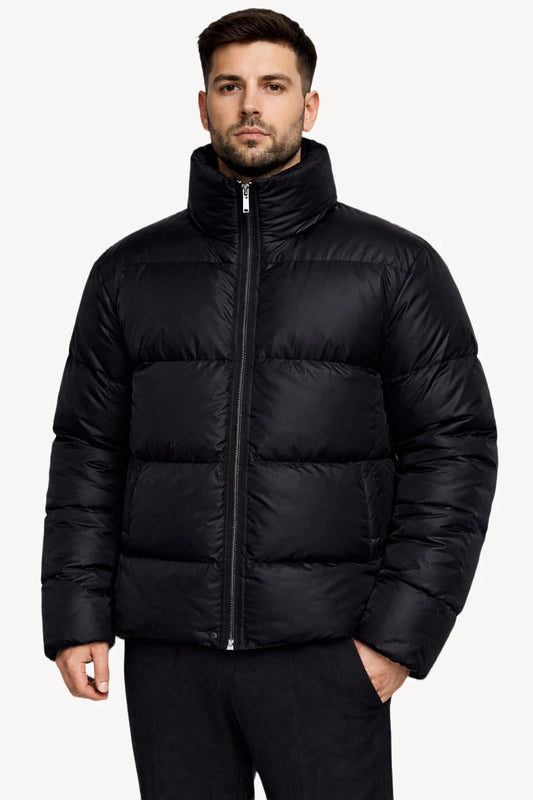 Siyah Dik Yaka Kapitone Erkek Şişme Mont