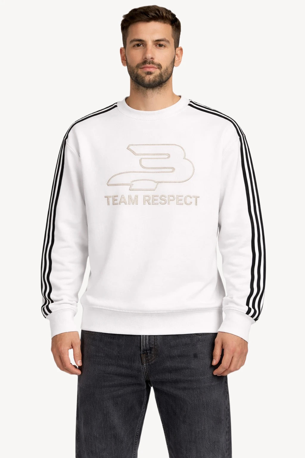 Team Respect 9 Patch Detaylı Beyaz Erkek Sweatshirt
