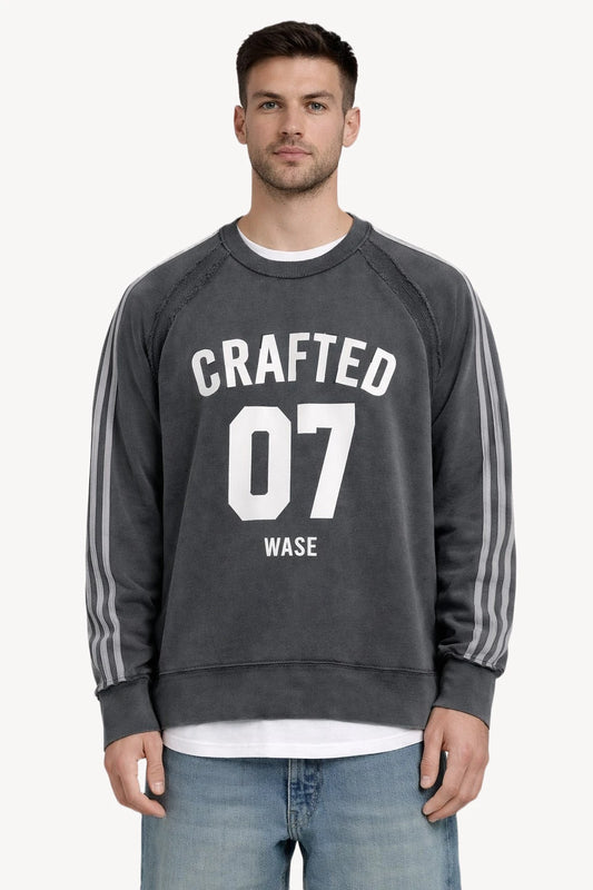 Crafted 07 Çizgili Yıkamalı Antrasit Erkek Sweatshirt