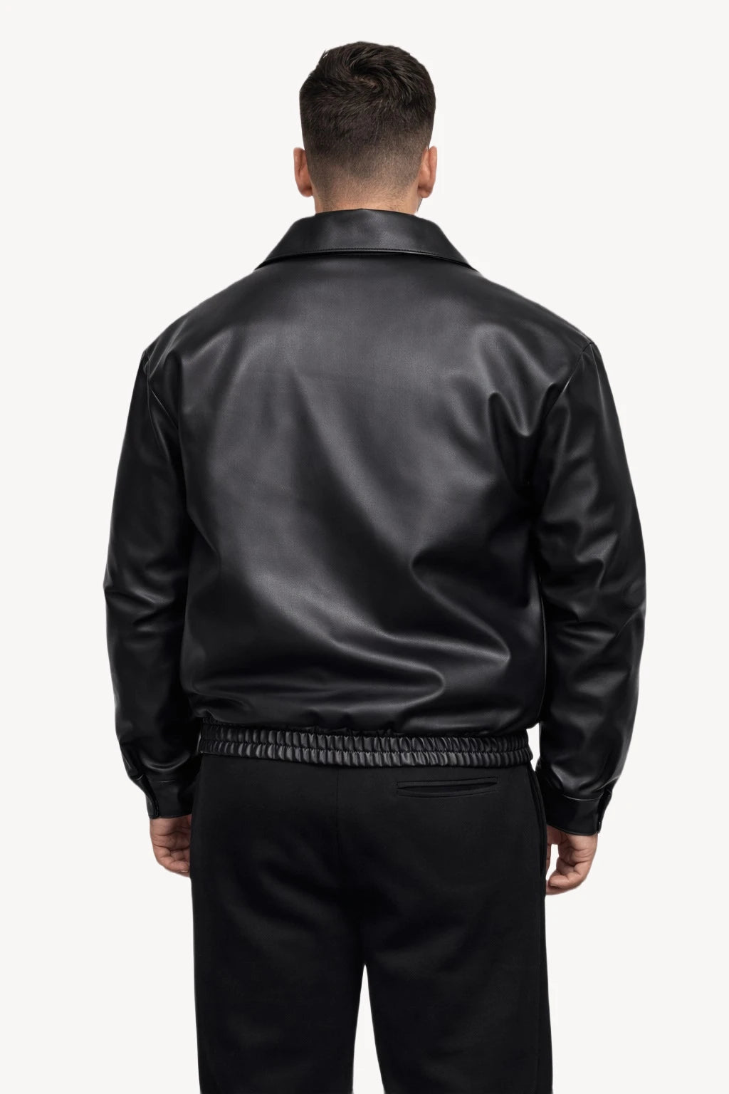 Siyah Suni Deri Erkek Ceket – Rib Lastikli Modern Kesim