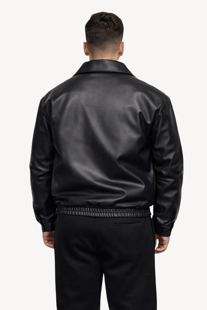 Siyah Suni Deri Erkek Ceket – Rib Lastikli Modern Kesim