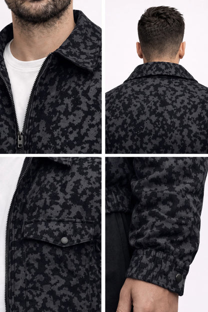 Desenli Siyah Erkek Bomber Mont