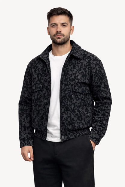 Desenli Siyah Erkek Bomber Mont