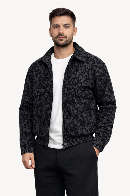 Desenli Siyah Erkek Bomber Mont