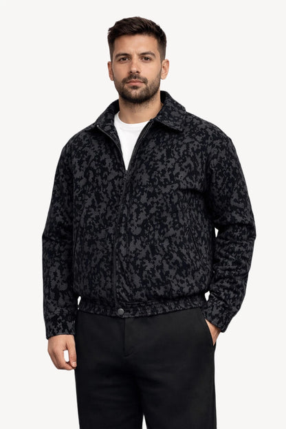 Desenli Siyah Erkek Bomber Mont