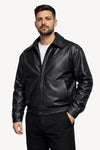 Siyah Suni Deri Erkek Ceket – Rib Lastikli Modern Kesim