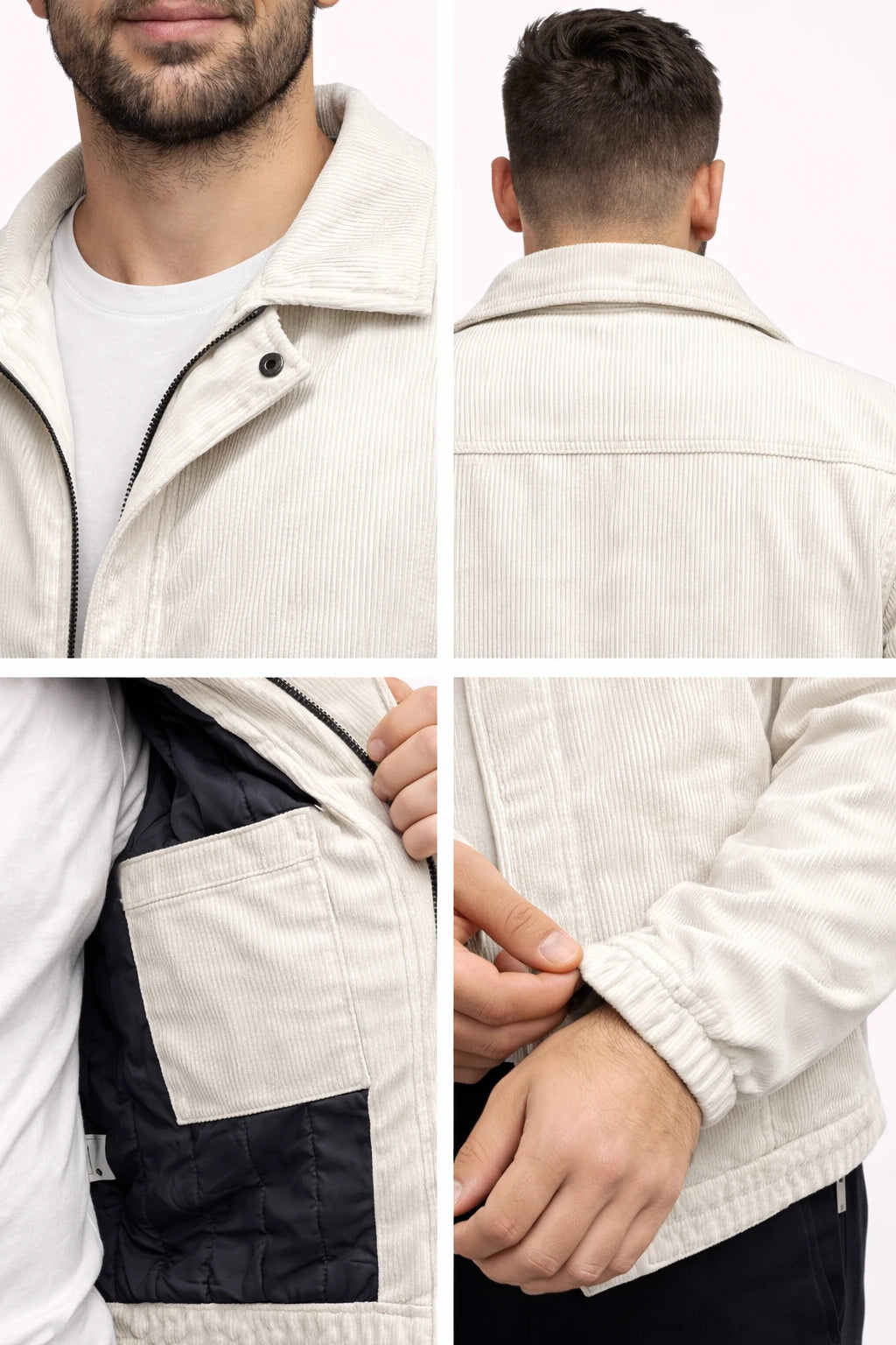 Fitilli Kadife Beyaz Erkek Mont