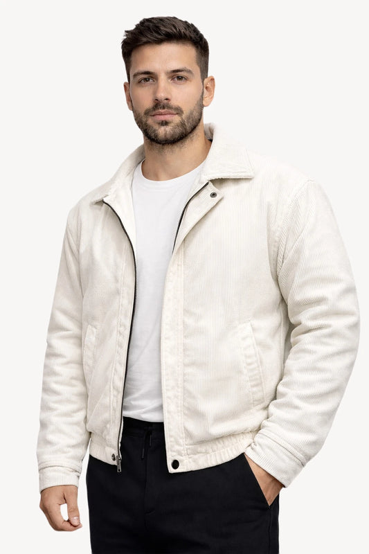 Fitilli Kadife Beyaz Erkek Mont
