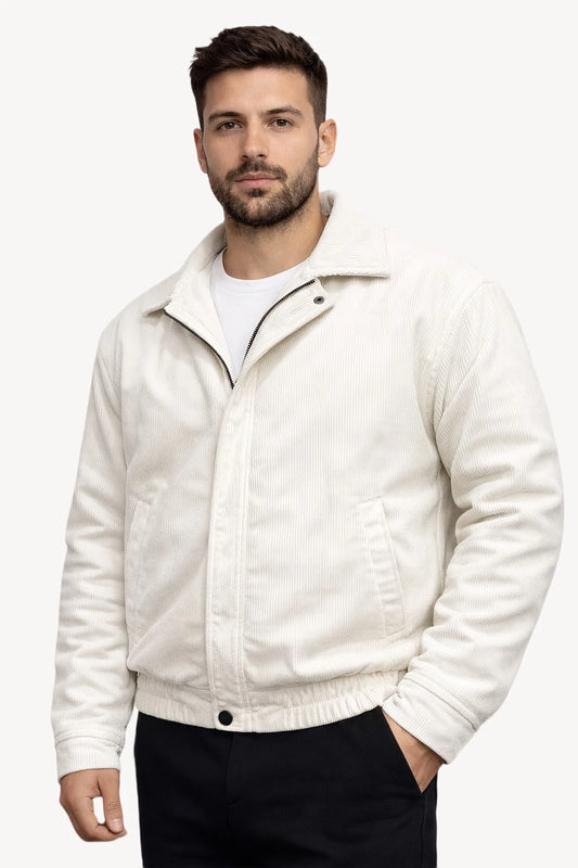 Fitilli Kadife Beyaz Erkek Mont