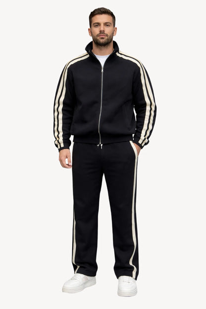 Çift Şerit Detaylı Siyah Erkek Eşofman Takımı