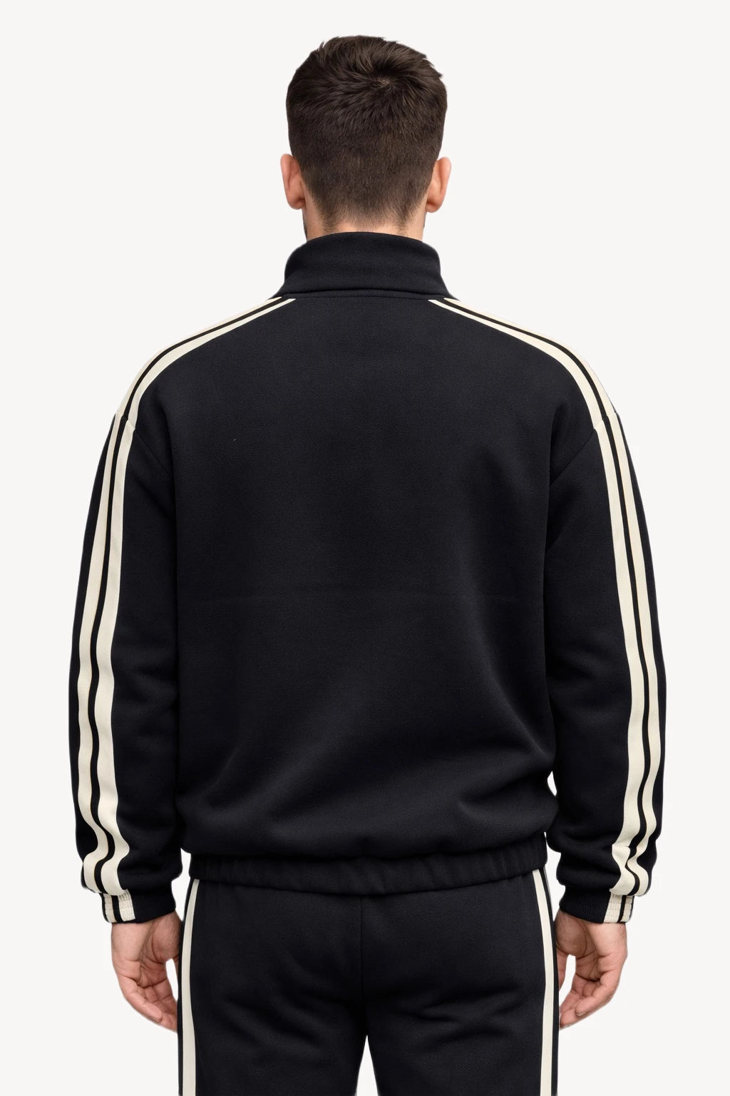 Çift Şerit Detaylı Siyah Erkek Eşofman Takımı