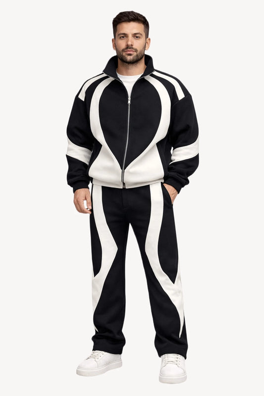 Siyah-Beyaz Kontrast Detaylı Erkek Eşofman Takımı