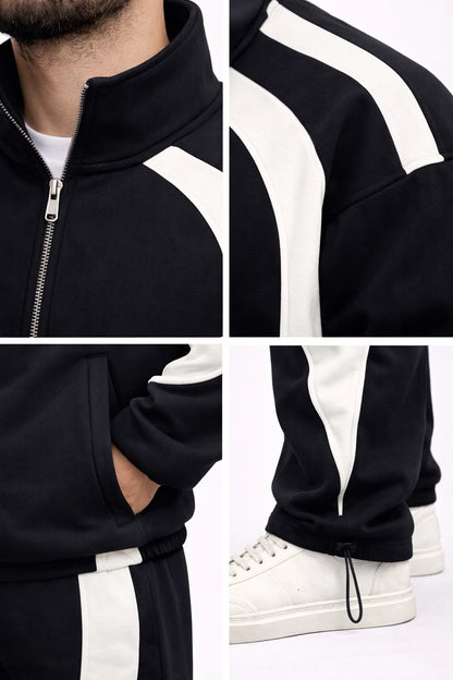 Siyah-Beyaz Kontrast Detaylı Erkek Eşofman Takımı