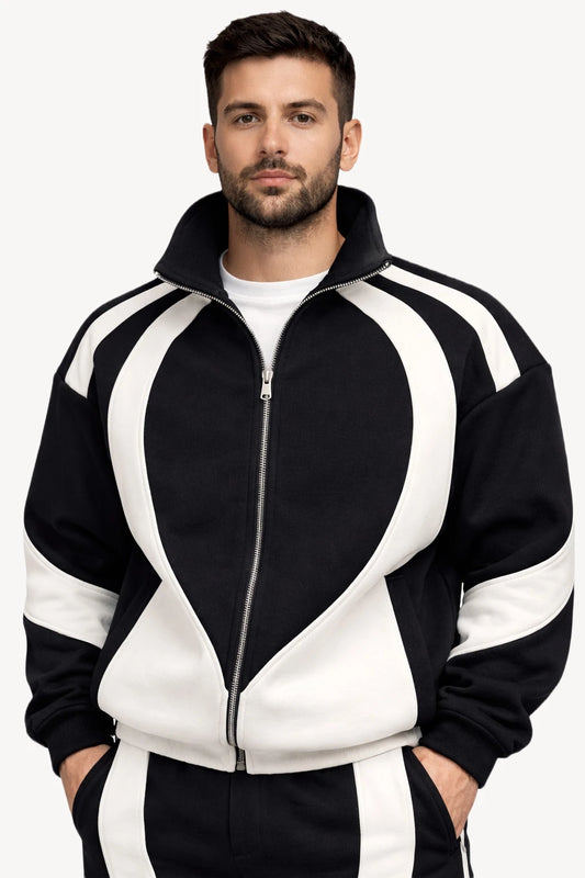 Siyah-Beyaz Kontrast Detaylı Erkek Eşofman Takımı