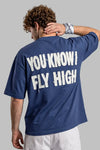 "Fly High" Saçaklı Yama Detaylı Oversize T-Shirt