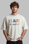 Kampüs Esintisi "Flare" Desen Nakışlı Oversize T-Shirt