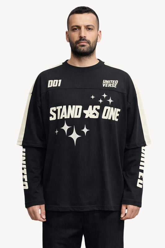 Stand As One Göğüs ve Sırt Baskılı Kontrast Detaylı Bisiklet Yaka Erkek Sweatshirt
