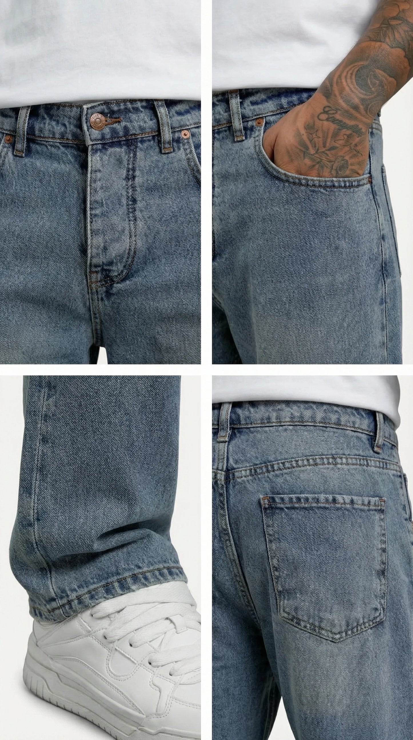 Açık Mavi Vintage Yıkamalı Baggy Jean Pantolon