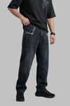 Nakış Detaylı Siyah Baggy Jean Pantolon