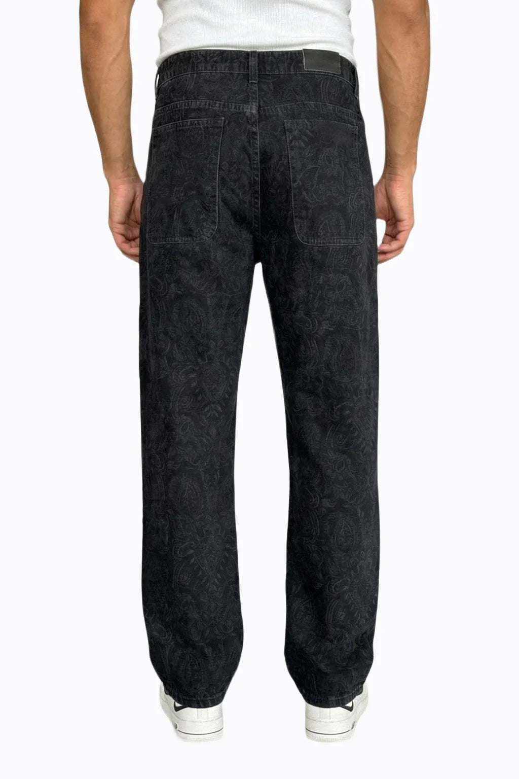 Siyah Damask Desenli Baggy Erkek Kot Pantolon