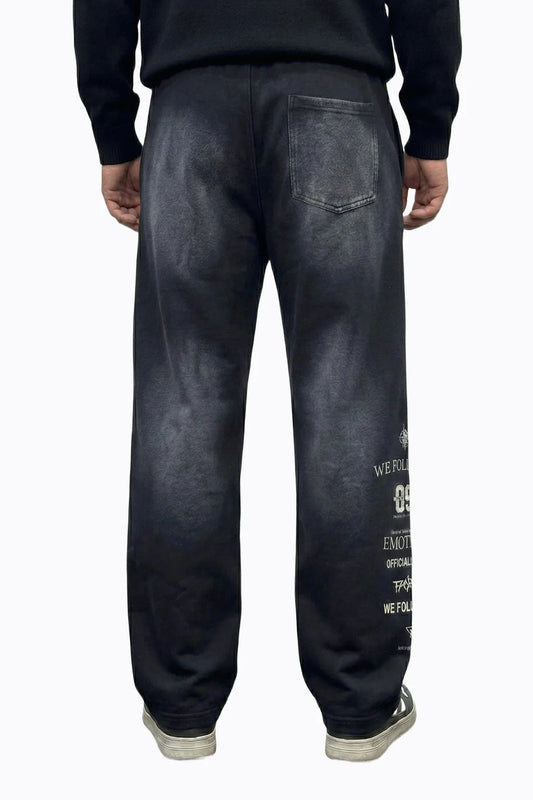 Eskitme Detaylı Baskılı Bol Kesim Erkek Eşofman Altı