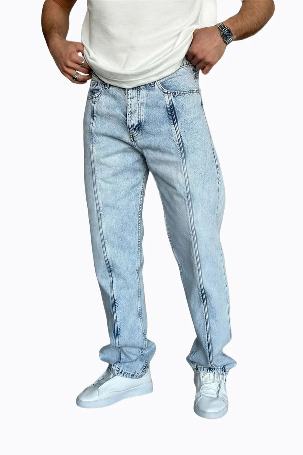 Açık Mavi Düz Kesim Erkek Jean Pantolon