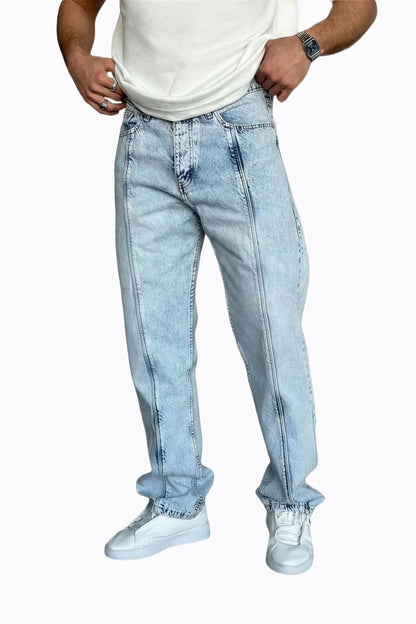 Açık Mavi Düz Kesim Erkek Jean Pantolon