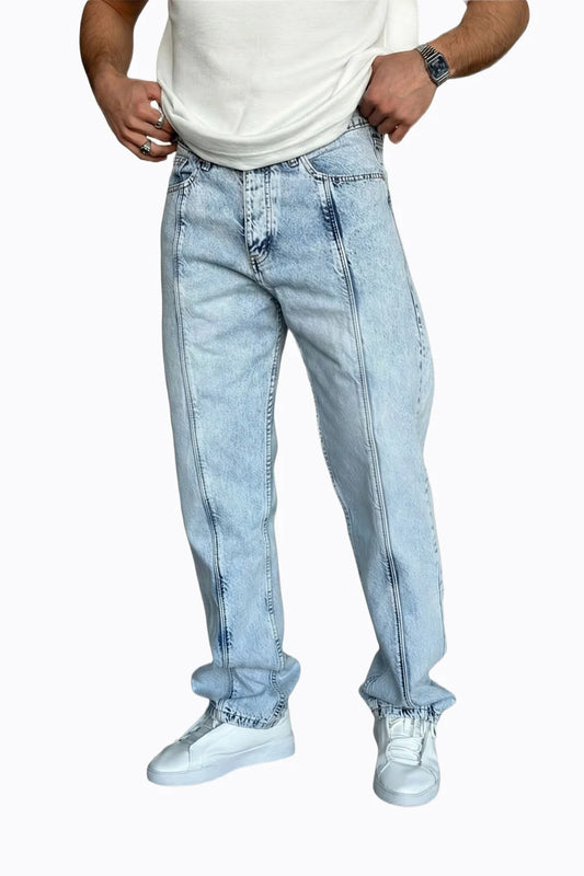 Açık Mavi Düz Kesim Erkek Jean Pantolon