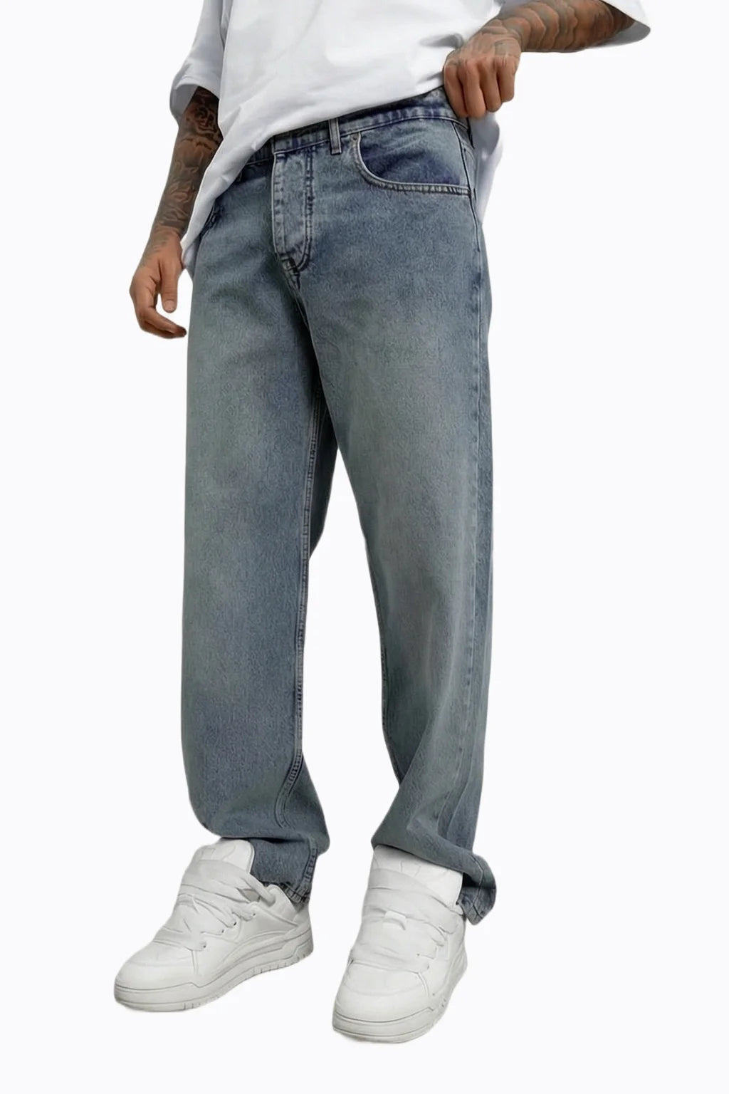 Açık Mavi Vintage Yıkamalı Baggy Jean Pantolon