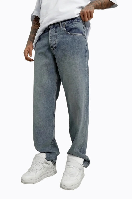 Açık Mavi Vintage Yıkamalı Baggy Jean Pantolon