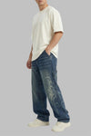Tribal Desen Yıkamalı Baggy Jean Pantolon